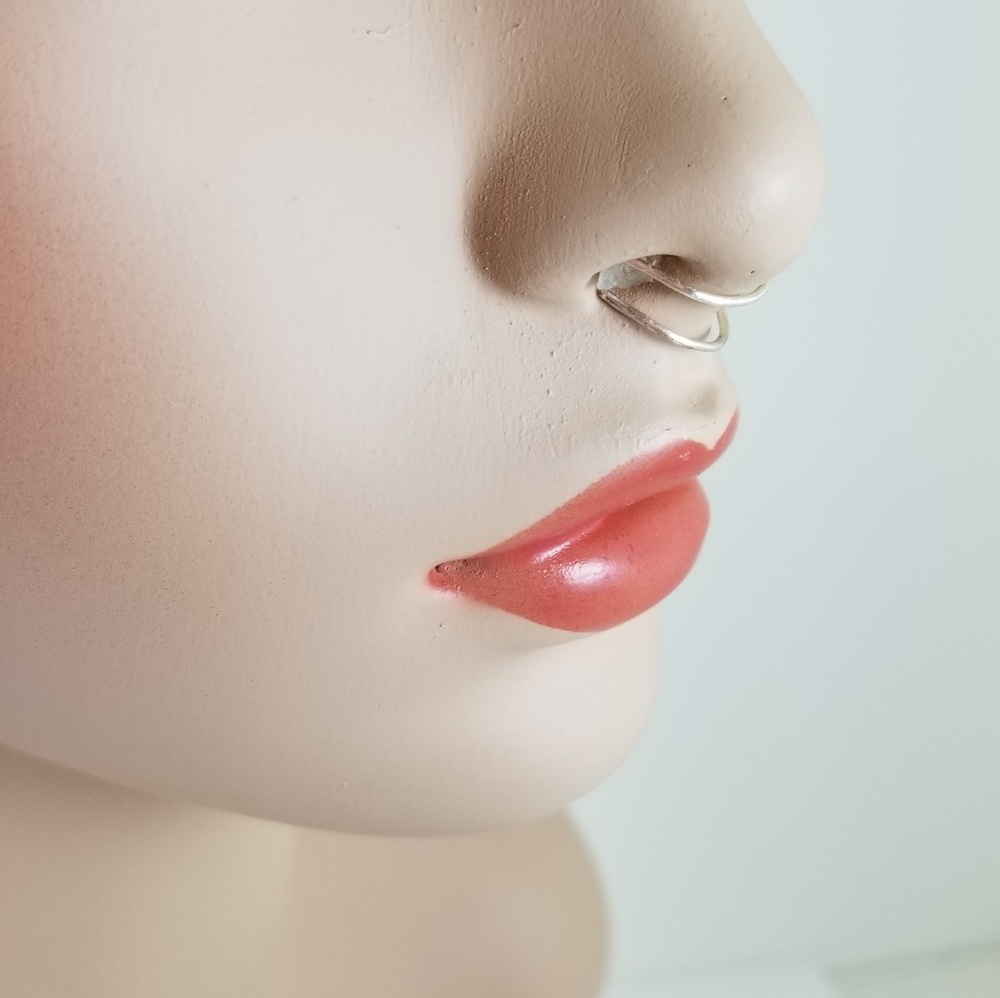Fake Septum Silver Double Nose Ring Handmade - Picture 5 of 5
